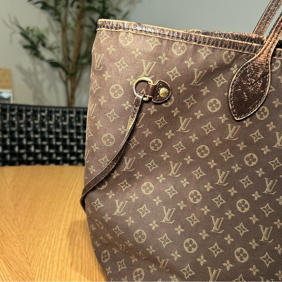 Authentic Louis Vuitton Monogram Mini Lin Neverfull Chocolate Brown Bag - Picture 5 of 17